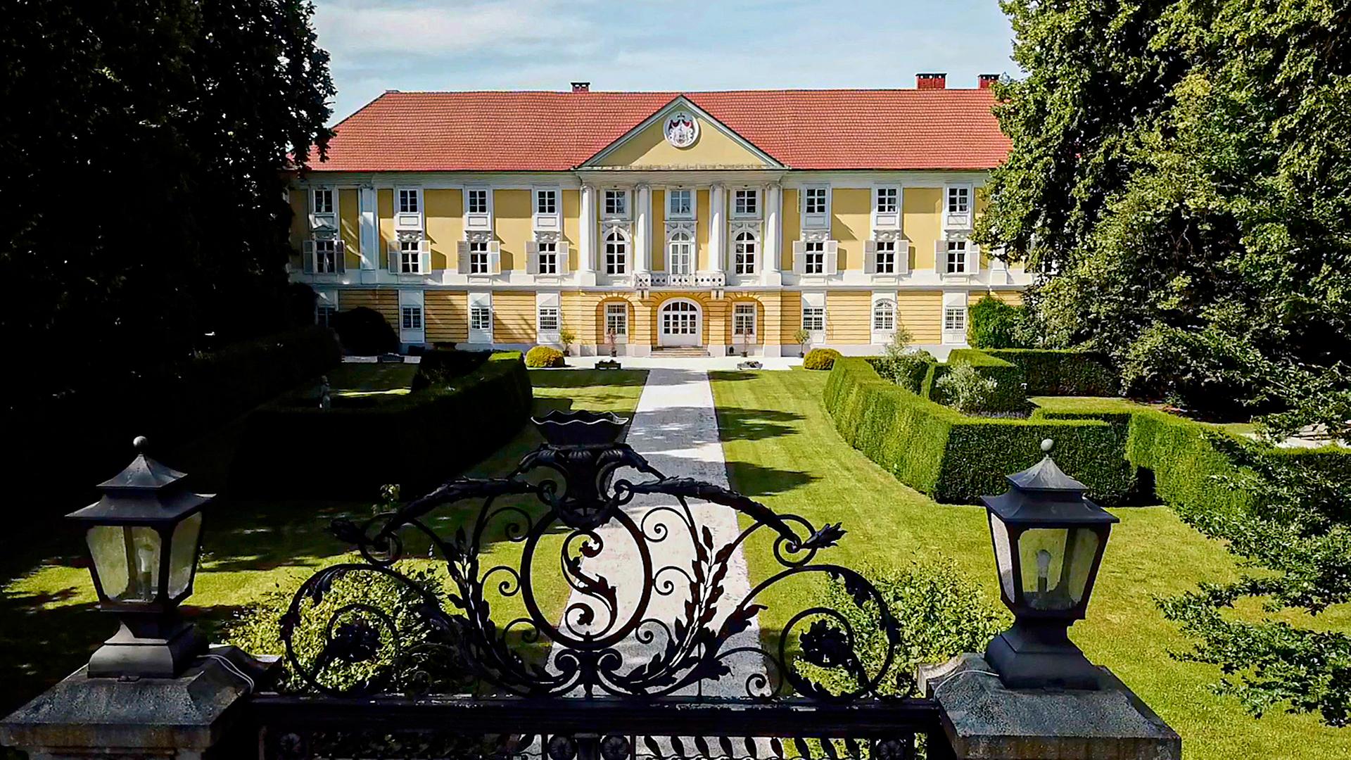 Zentraler Blick auf Schlossgarten und Schloss