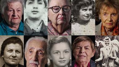 Collage von Holocaust-Überlebenden damals und heute. Von links nach rechts: Assia Gorban, Leon Weintraub, Aviva Goldschmidt, Ruth Winkelmann, Charlotte Knobloch.